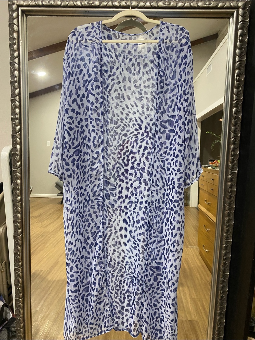 Lightweight Blue Leopard Print Kimono Cover-Up